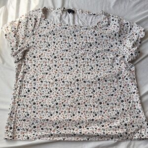 Ann Taylor Factory Cream Short Sleeve Tee with Black & Tan Floral Print
